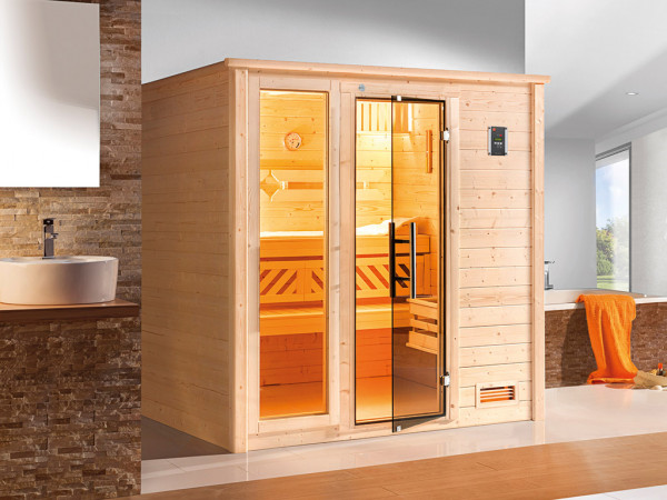 Sauna Massivholzsauna Bergen 3 mit graphit Glastür & Fenster